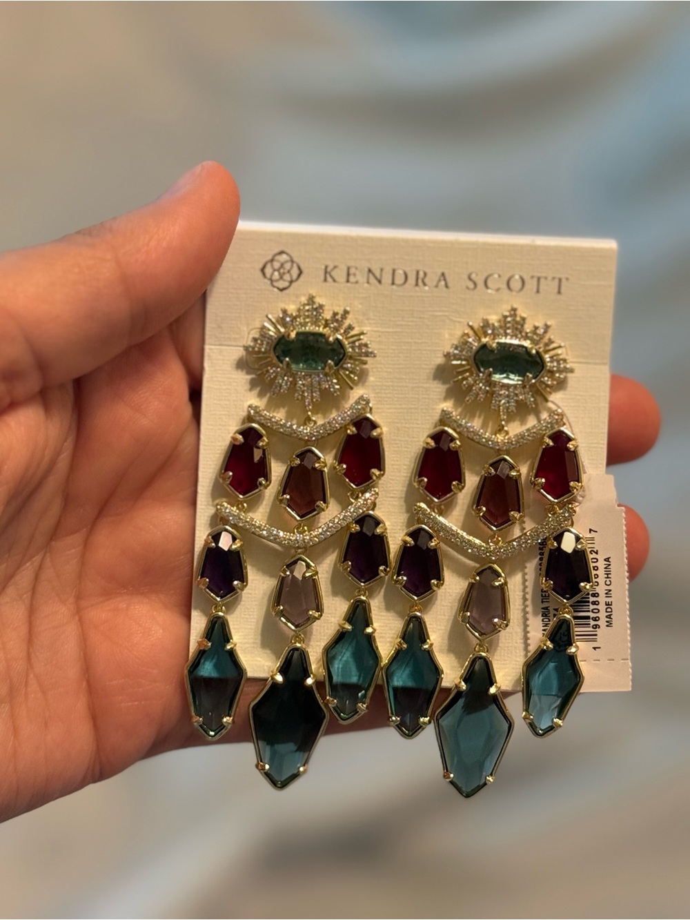 Kendra Scott Alexandria Ter Gld 974 Teal, Red, Purple & Pink Chandelier Earrings - Picture 2 of 3